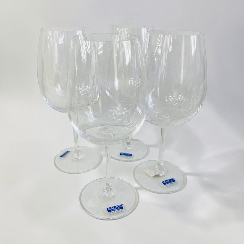 New Set Of 4 WATERFORD Marquis Crystal Stemware Wine Glasses Germany 9” *READ